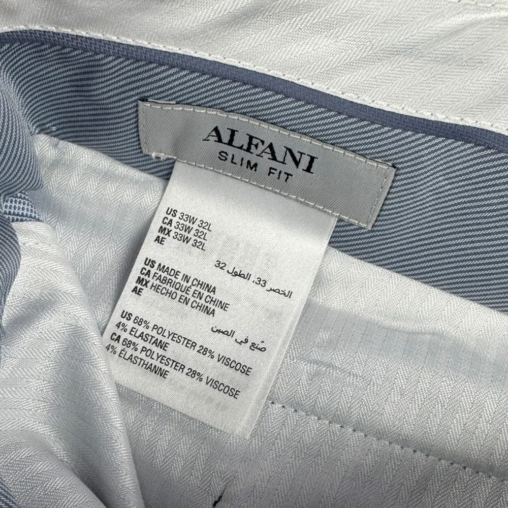 Alfani Slim Fit Dress Pants Mens 33x32 Light Blue Glen Plaid Stretch Trousers